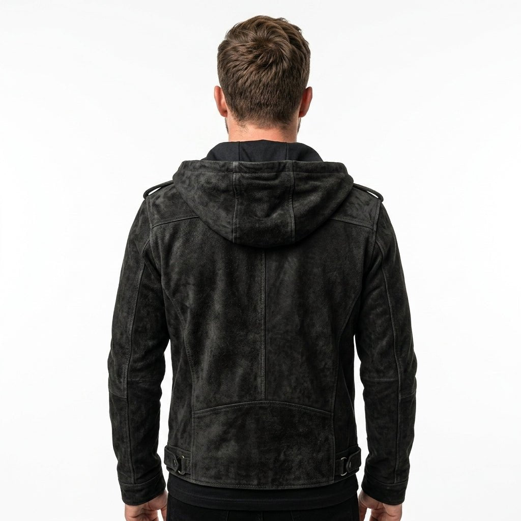 Men’s Black Hooded Suede Leather Jacket - Timber AND Hide
