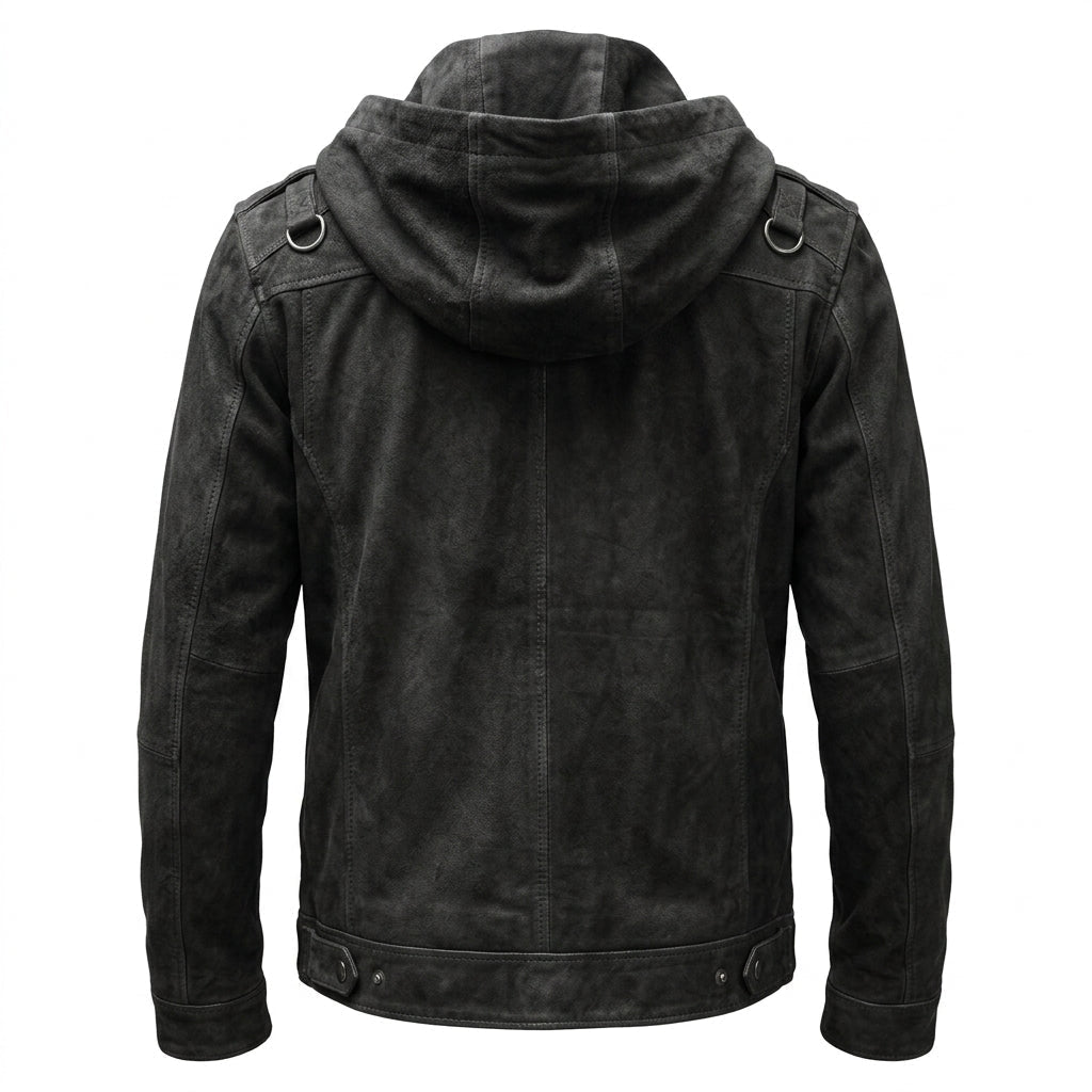 Men’s Black Hooded Suede Leather Jacket - Timber AND Hide