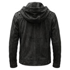 Men’s Black Hooded Suede Leather Jacket - Timber AND Hide
