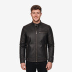 Men's Black Leather Biker Jacket, Sword Flame Graphic Rider Coat - Timber AND Hide