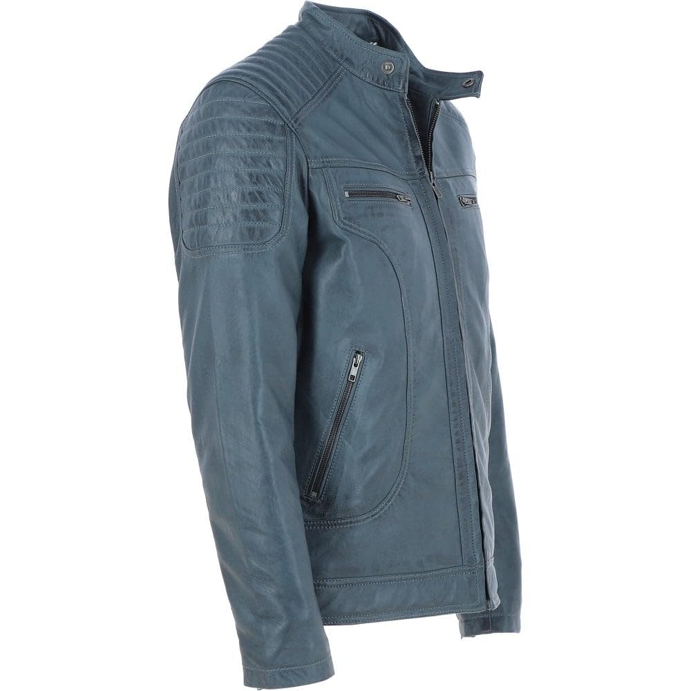 Men's Black Leather Biker Jacket with Zip Front, Multiple Pockets - Timber AND Hide