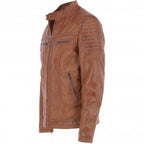 Men's Black Leather Biker Jacket with Zip Front, Multiple Pockets - Timber AND Hide