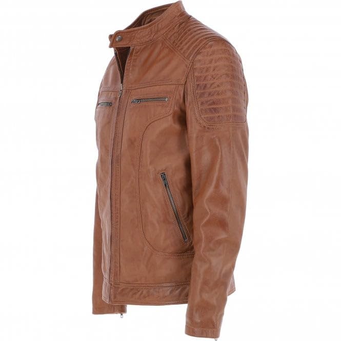 Men's Black Leather Biker Jacket with Zip Front, Multiple Pockets - Timber AND Hide
