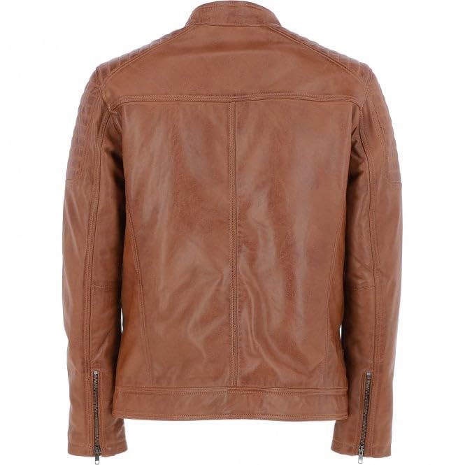 Men's Black Leather Biker Jacket with Zip Front, Multiple Pockets - Timber AND Hide