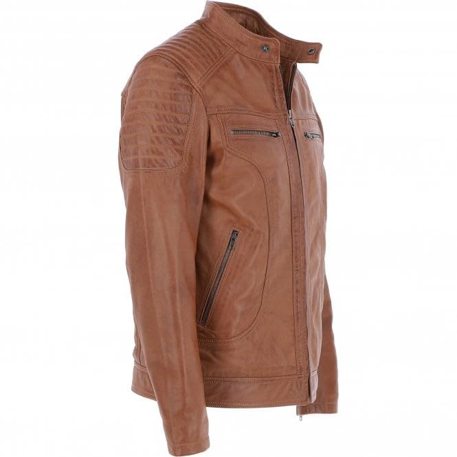Men's Black Leather Biker Jacket with Zip Front, Multiple Pockets - Timber AND Hide