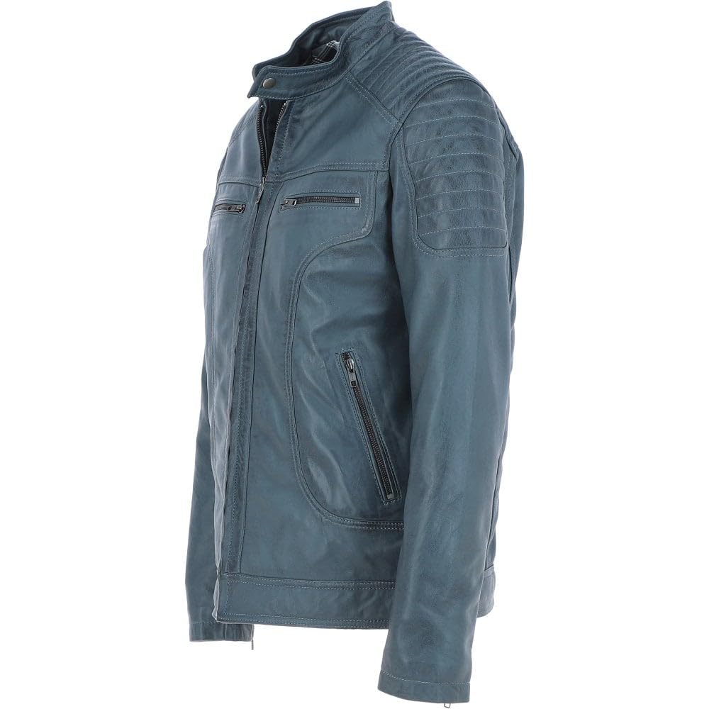 Men's Black Leather Biker Jacket with Zip Front, Multiple Pockets - Timber AND Hide