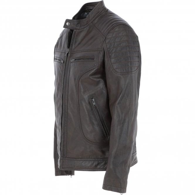 Men's Black Leather Biker Jacket with Zip Front, Multiple Pockets - Timber AND Hide