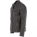 Men's Black Leather Biker Jacket with Zip Front, Multiple Pockets - Timber AND Hide