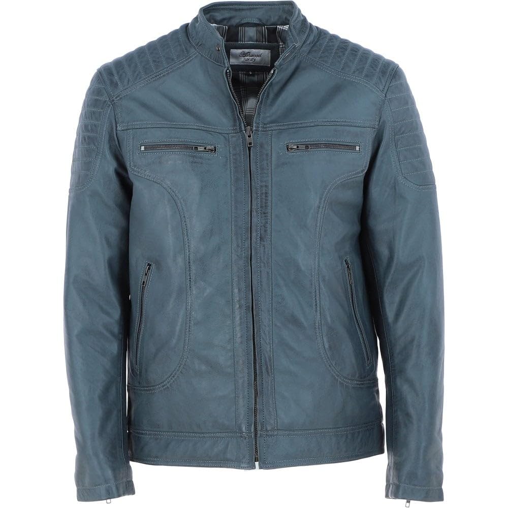 Men's Black Leather Biker Jacket with Zip Front, Multiple Pockets - Timber AND Hide