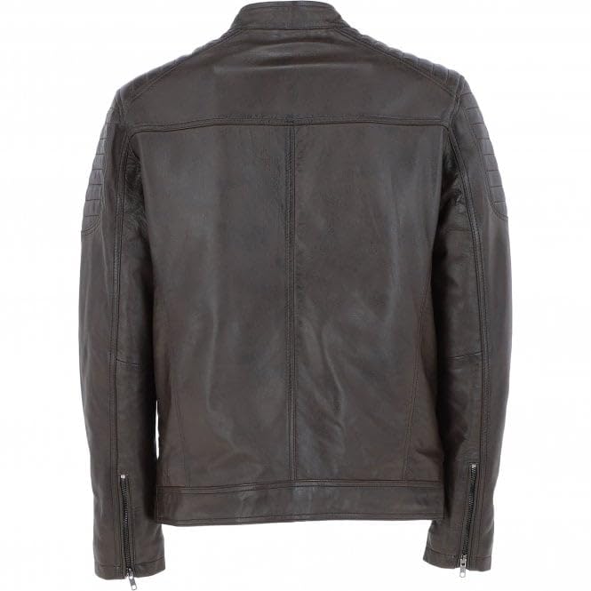 Men's Black Leather Biker Jacket with Zip Front, Multiple Pockets - Timber AND Hide