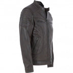 Men's Black Leather Biker Jacket with Zip Front, Multiple Pockets - Timber AND Hide