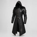 Men's Black Leather Hooded Armor Coat | Medieval Viking Warrior Cosplay Jacket - Timber AND Hide