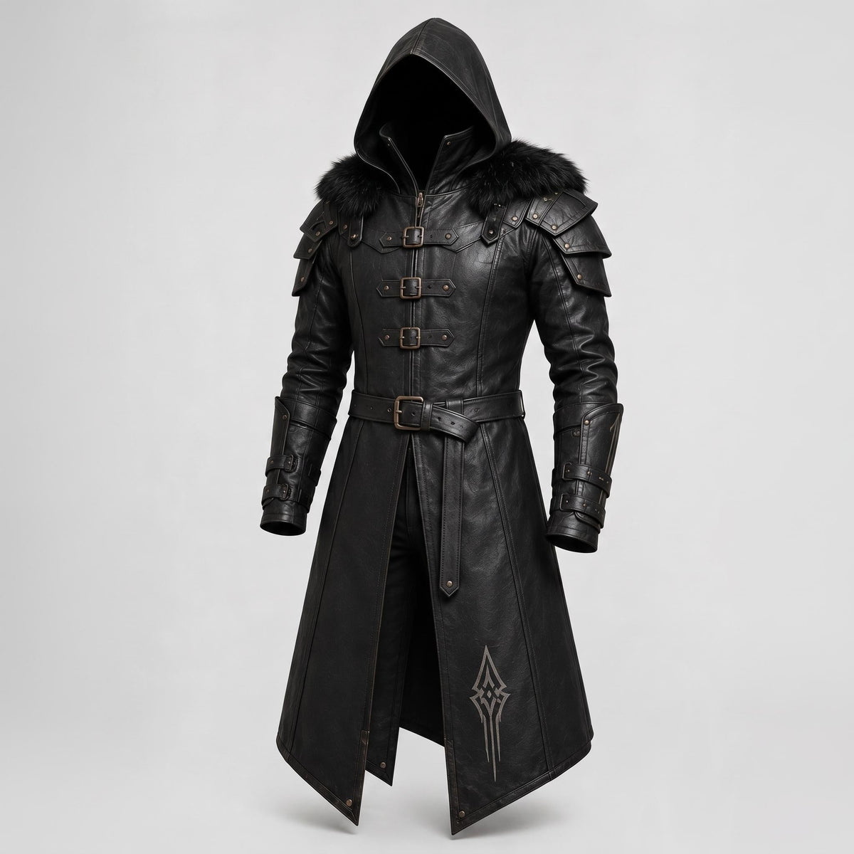 Men's Black Leather Hooded Armor Coat | Medieval Viking Warrior Cosplay Jacket - Timber AND Hide