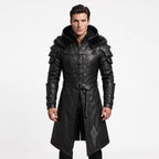 Men's Black Leather Hooded Armor Coat | Medieval Viking Warrior Cosplay Jacket - Timber AND Hide
