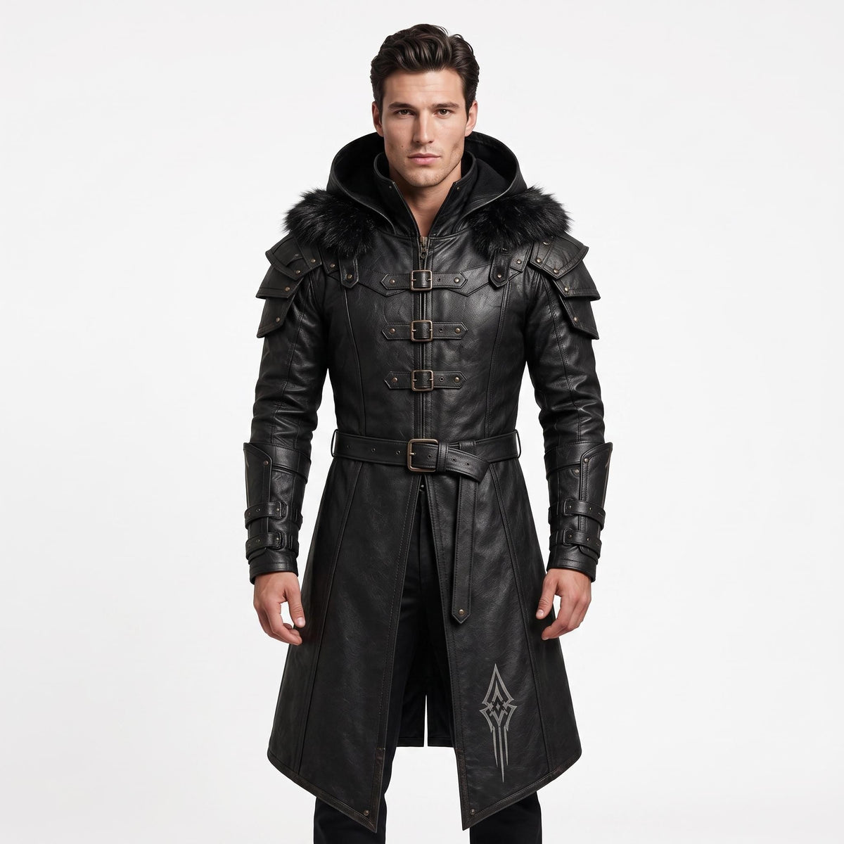 Men's Black Leather Hooded Armor Coat | Medieval Viking Warrior Cosplay Jacket - Timber AND Hide
