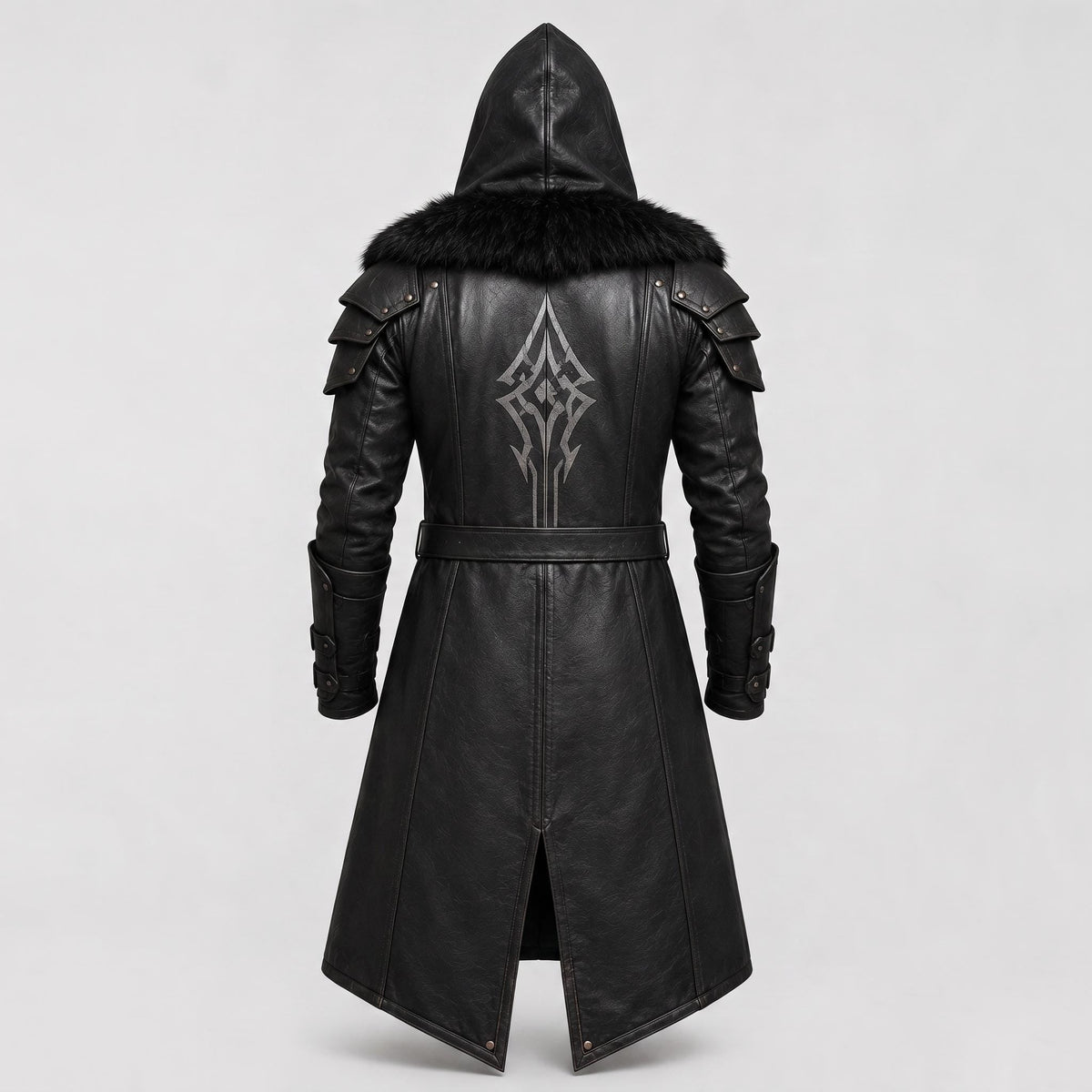 Men's Black Leather Hooded Armor Coat | Medieval Viking Warrior Cosplay Jacket - Timber AND Hide