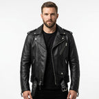 Men’s Black Leather Jacket - Biker Black Jacket - Timber AND Hide