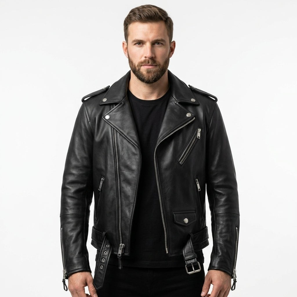 Men’s Black Leather Jacket - Biker Black Jacket - Timber AND Hide