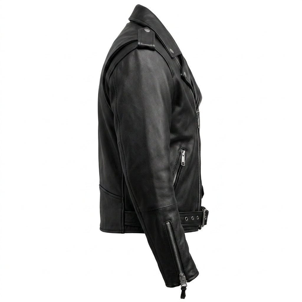 Men’s Black Leather Jacket - Biker Black Jacket - Timber AND Hide
