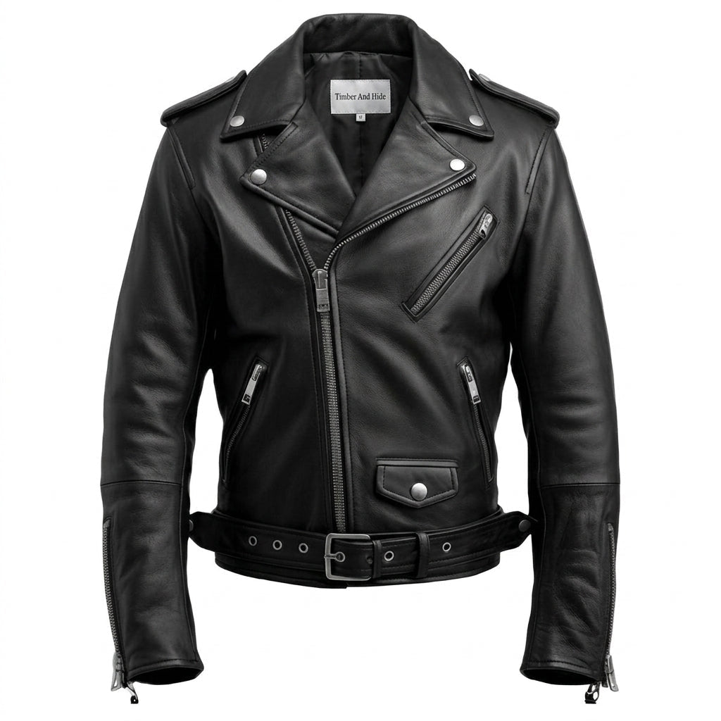 Men’s Black Leather Jacket - Biker Black Jacket - Timber AND Hide