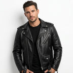 Men’s Black Leather Jacket - Biker Black Jacket - Timber AND Hide
