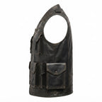 Men’s Black Military Leather Vest - Timber AND Hide