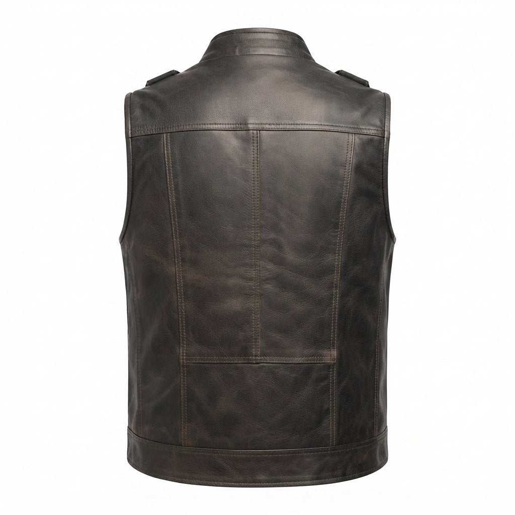 Men’s Black Military Leather Vest - Timber AND Hide