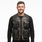 Men’s Black Military Leather Vest - Timber AND Hide
