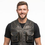 Men’s Black Military Leather Vest - Timber AND Hide