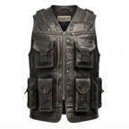 Men’s Black Military Leather Vest - Timber AND Hide