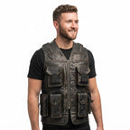 Men’s Black Military Leather Vest - Timber AND Hide