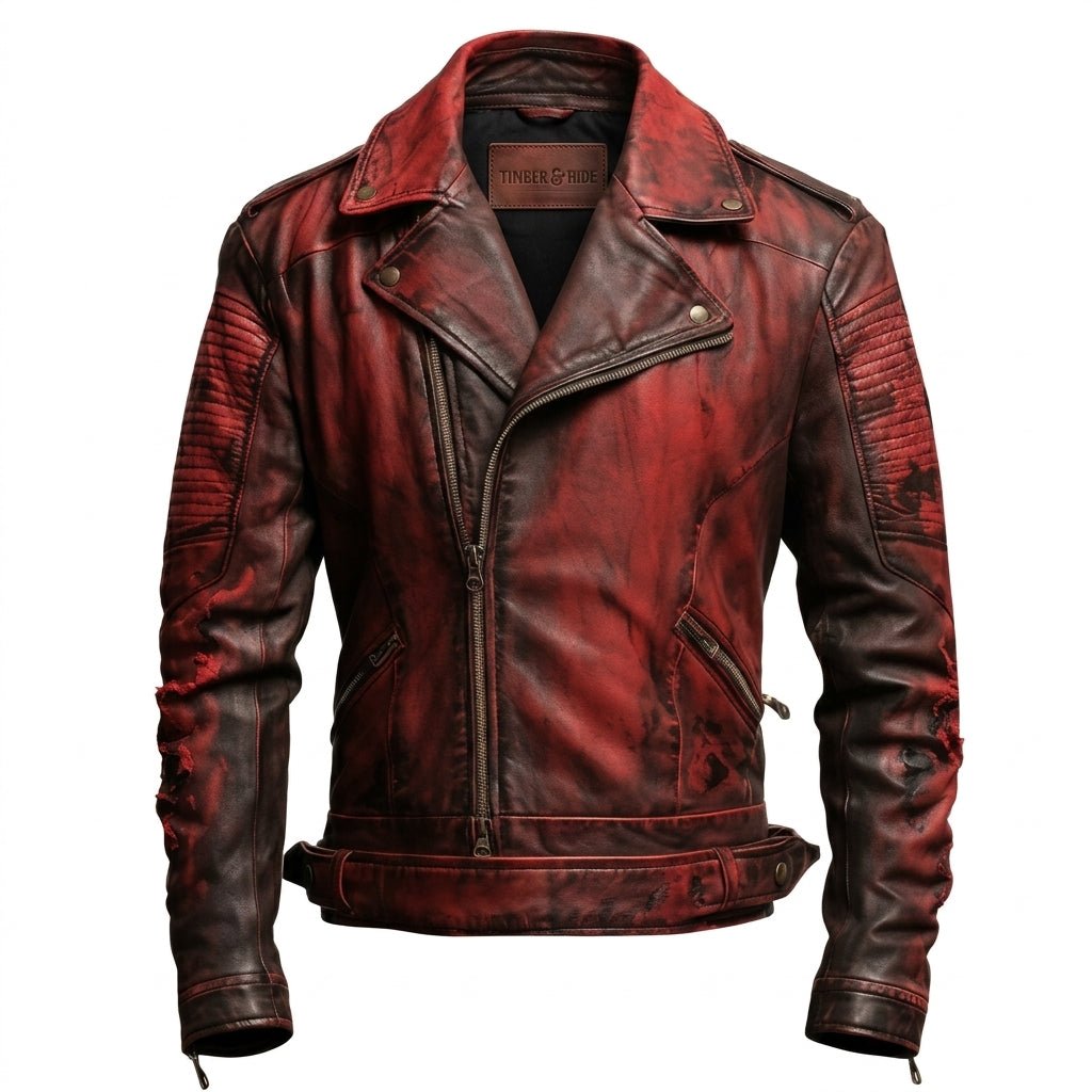 Men’s Bloody Red Leather Jacket – Perfect for Halloween - Timber AND Hide