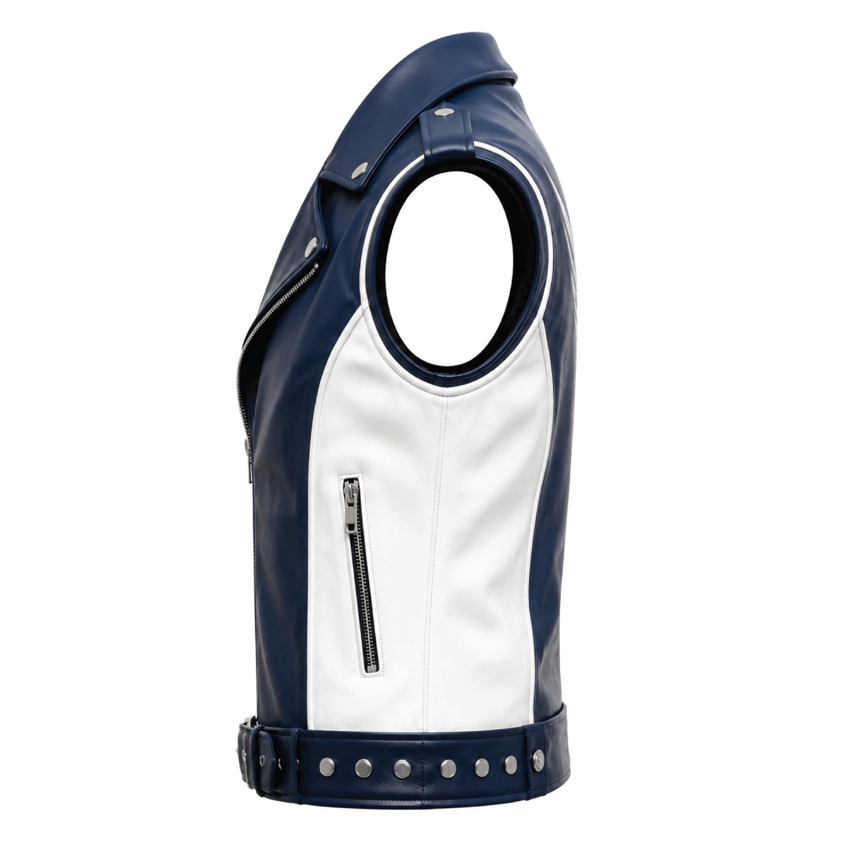 Men's Blue White Leather Biker Vest | Phoenix Print Motorcycle Riding Waistcoat - Timber AND Hide