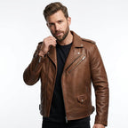 Men’s Brown Biker Leather Jacket – Brown Moto Jacket - Timber AND Hide
