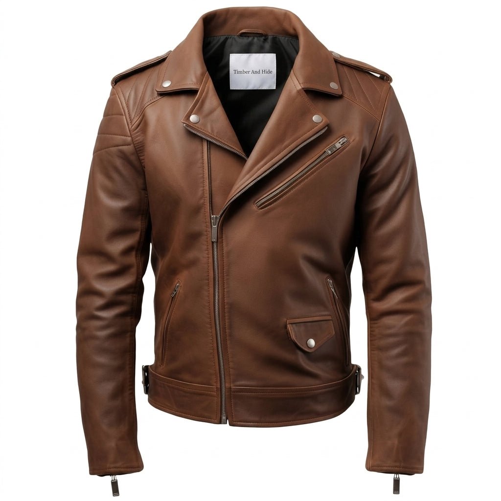 Men’s Brown Biker Leather Jacket – Brown Moto Jacket - Timber AND Hide