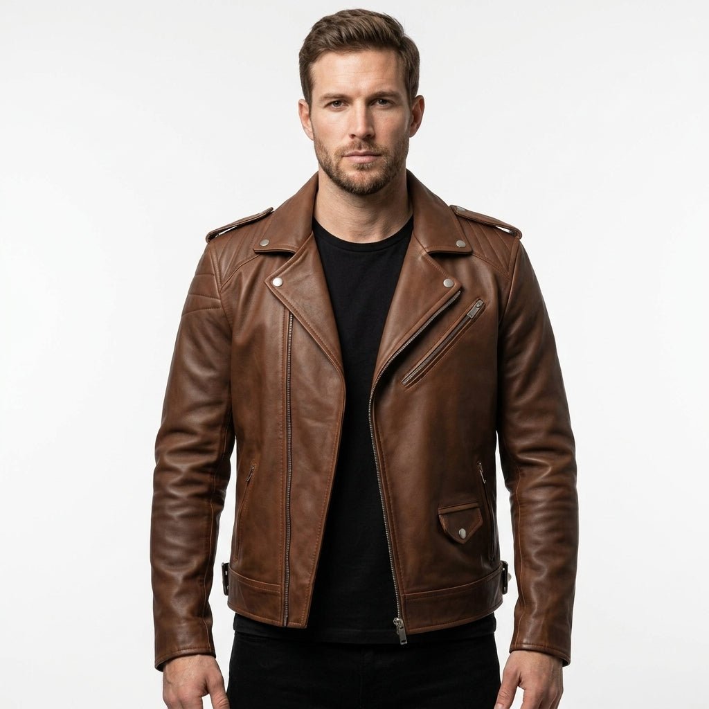 Men’s Brown Biker Leather Jacket – Brown Moto Jacket - Timber AND Hide