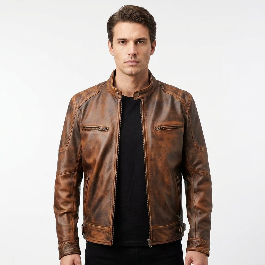 Men’s Brown Distressed Leather Jacket – Daniel Brown Leather Jacket - Timber AND Hide