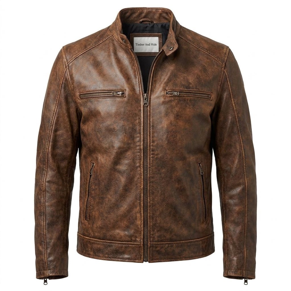 Men’s Brown Distressed Leather Jacket – Daniel Brown Leather Jacket - Timber AND Hide