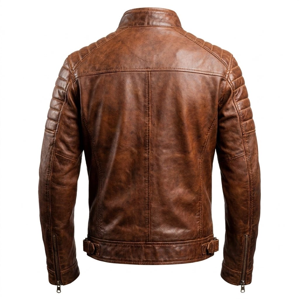 Men’s Brown Leather Biker Jacket – Genuine Leather Jacket - Timber AND Hide