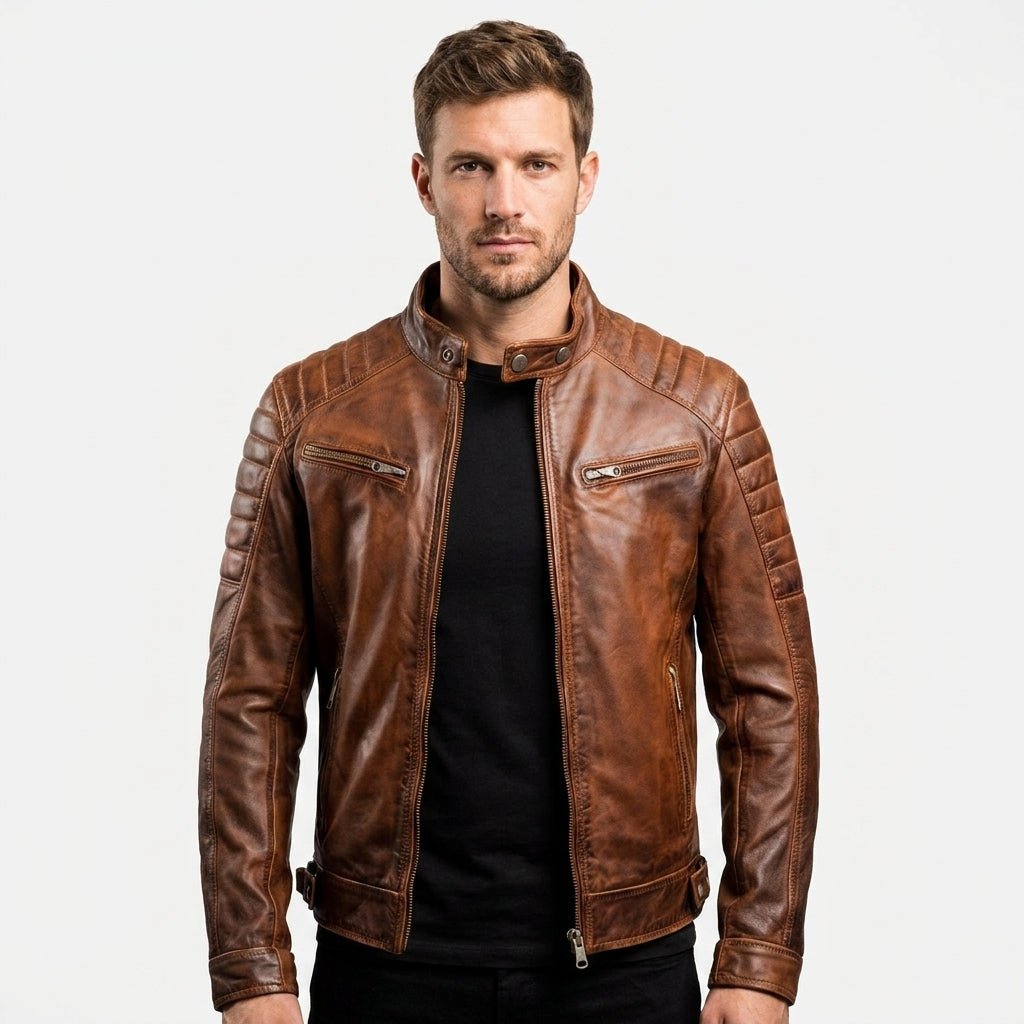Men’s Brown Leather Biker Jacket – Genuine Leather Jacket - Timber AND Hide