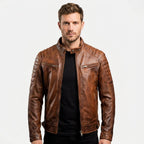 Men’s Brown Leather Biker Jacket – Genuine Leather Jacket - Timber AND Hide