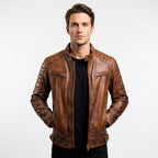 Men’s Brown Leather Biker Jacket – Genuine Leather Jacket - Timber AND Hide