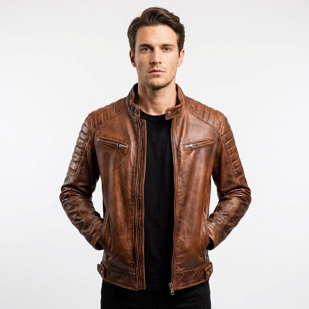 Men’s Brown Leather Biker Jacket – Genuine Leather Jacket - Timber AND Hide
