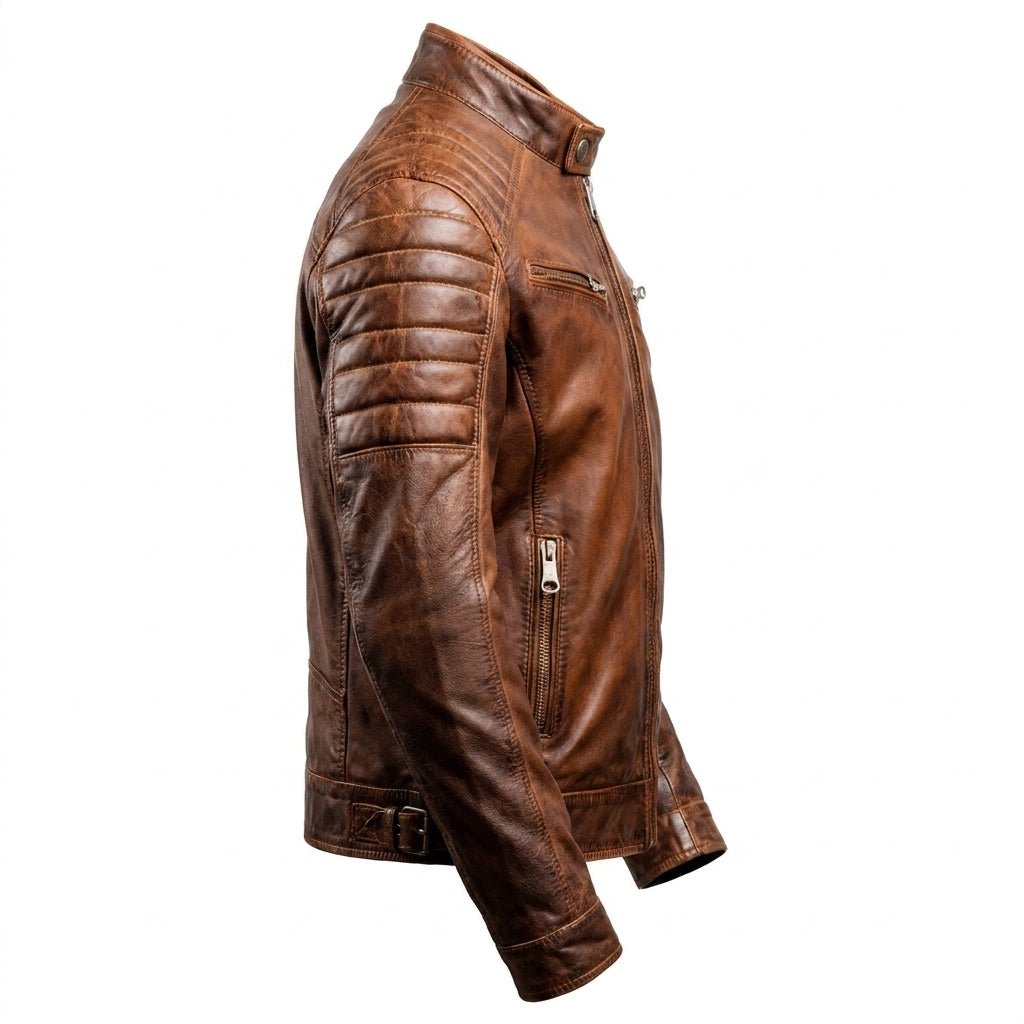 Men’s Brown Leather Biker Jacket – Genuine Leather Jacket - Timber AND Hide