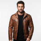 Men’s Brown Leather Jacket - Distressed Brown Leather Jacket - Timber AND Hide