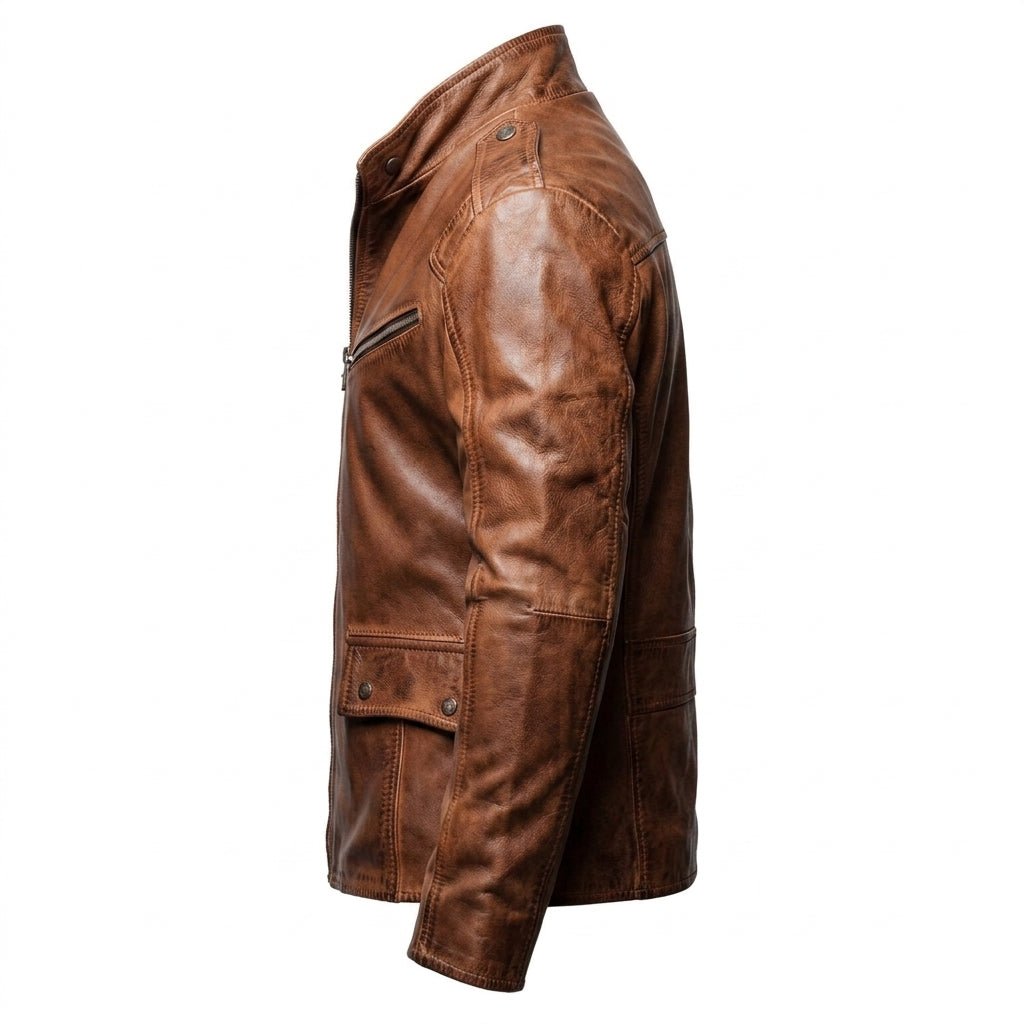 Men’s Brown Leather Jacket - Distressed Brown Leather Jacket - Timber AND Hide
