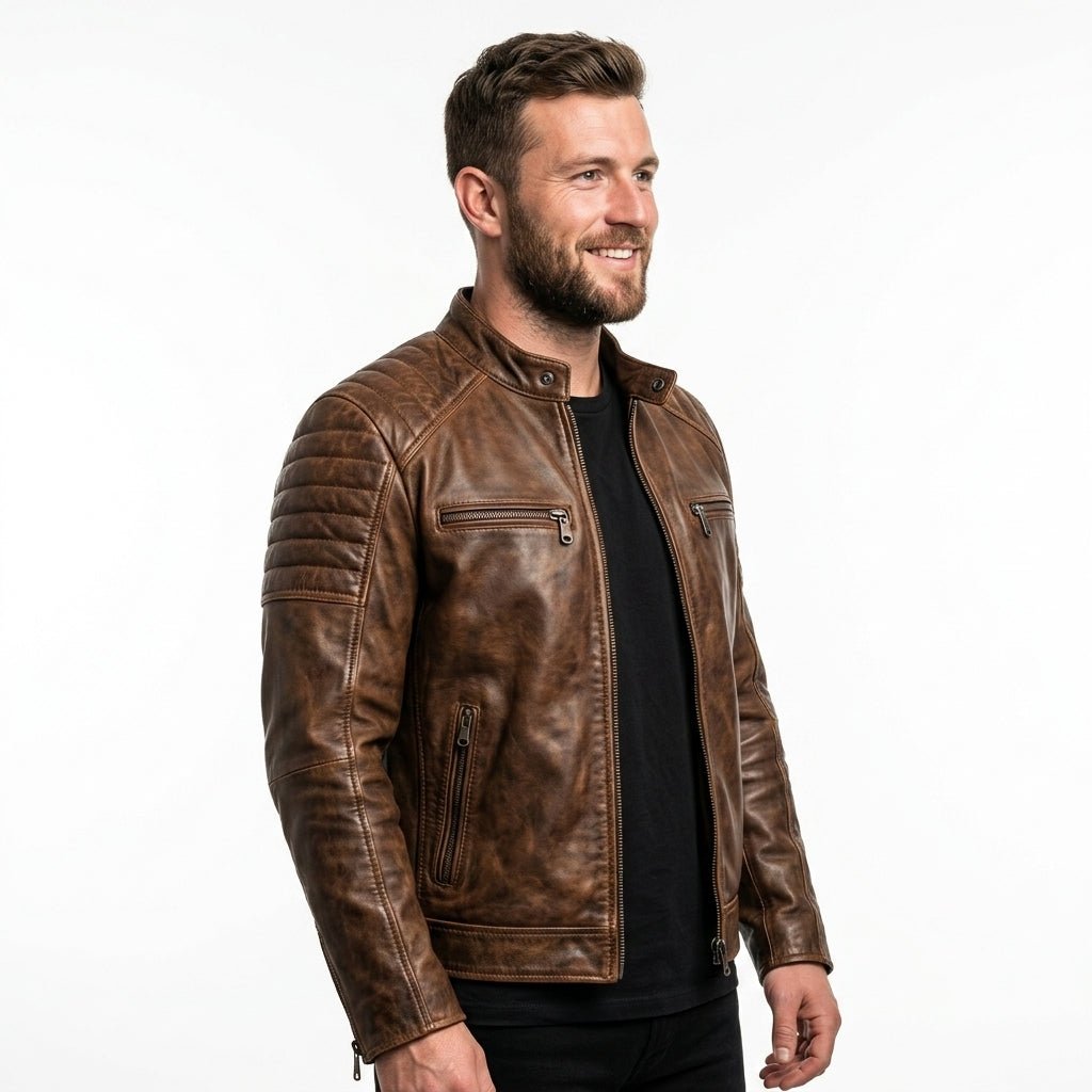 Men’s Brown Leather Jacket – Leo Distressed Brown Leather Jacket - Timber AND Hide