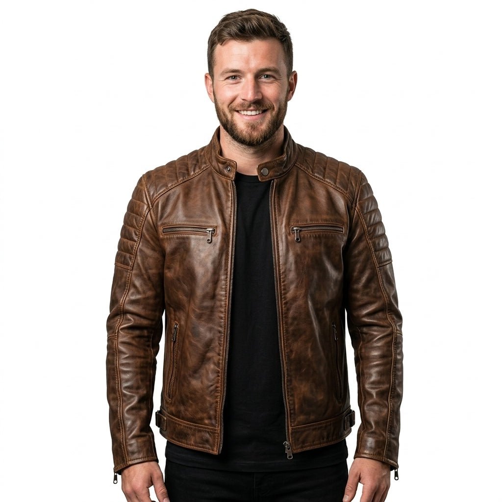 Men’s Brown Leather Jacket – Leo Distressed Brown Leather Jacket - Timber AND Hide