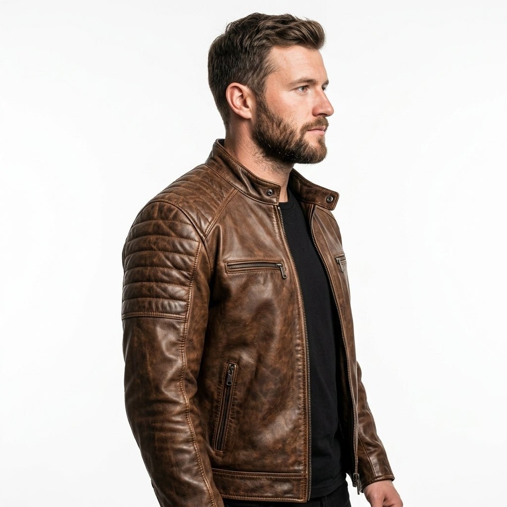 Men’s Brown Leather Jacket – Leo Distressed Brown Leather Jacket - Timber AND Hide