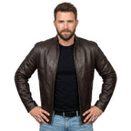 Men's Casual Style Classic Leather Jacket - Dark Brown - Timber AND Hide